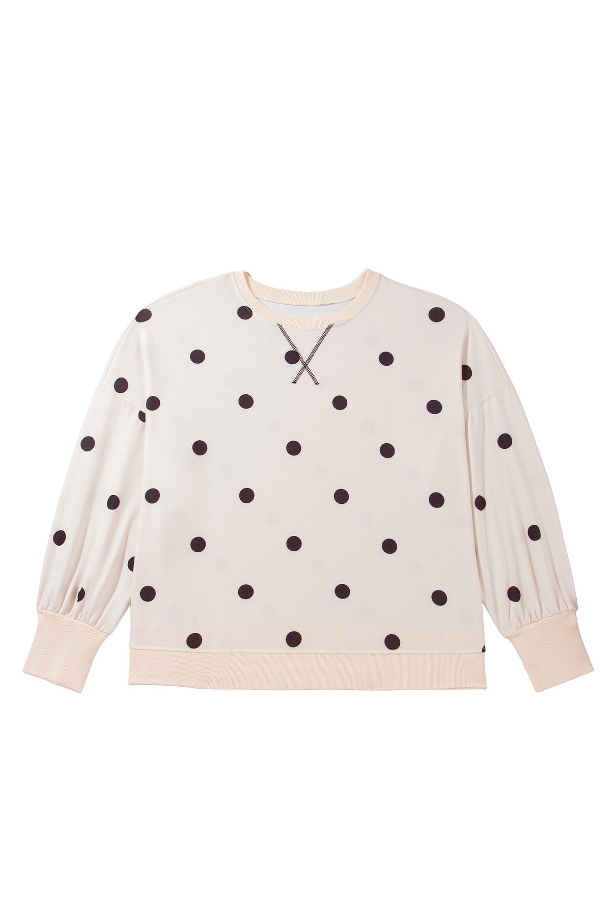 Yellow Round Neck Long Sleeve Polka Dot Plus Size Top-Plus Size/Plus Size Sweatshirts & Hoodies-[Adult]-[Female]-2022 Online Blue Zone Planet