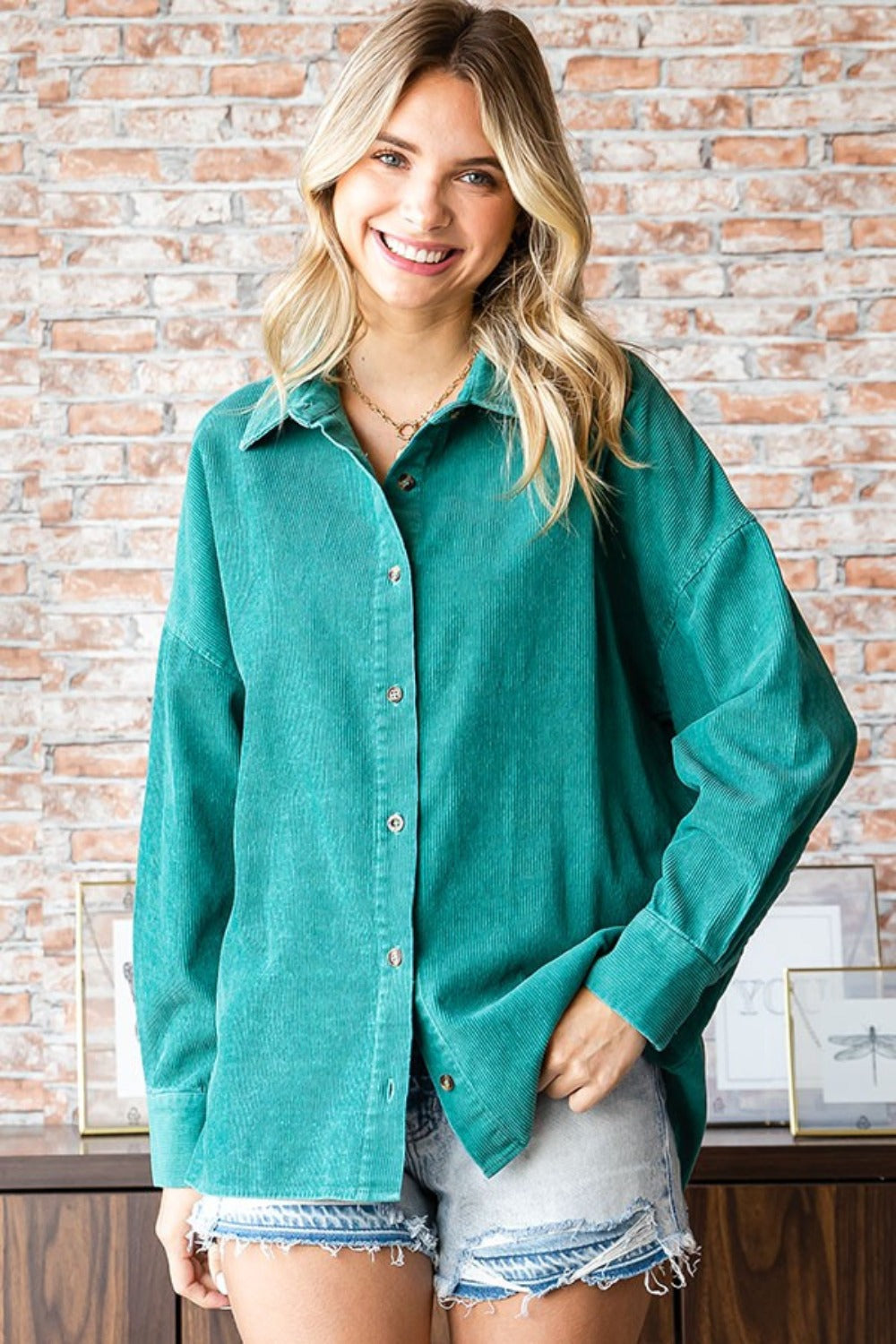 First Love Washed Corduroy Button Down Long Sleeve Shirt-TOPS / DRESSES-[Adult]-[Female]-2022 Online Blue Zone Planet