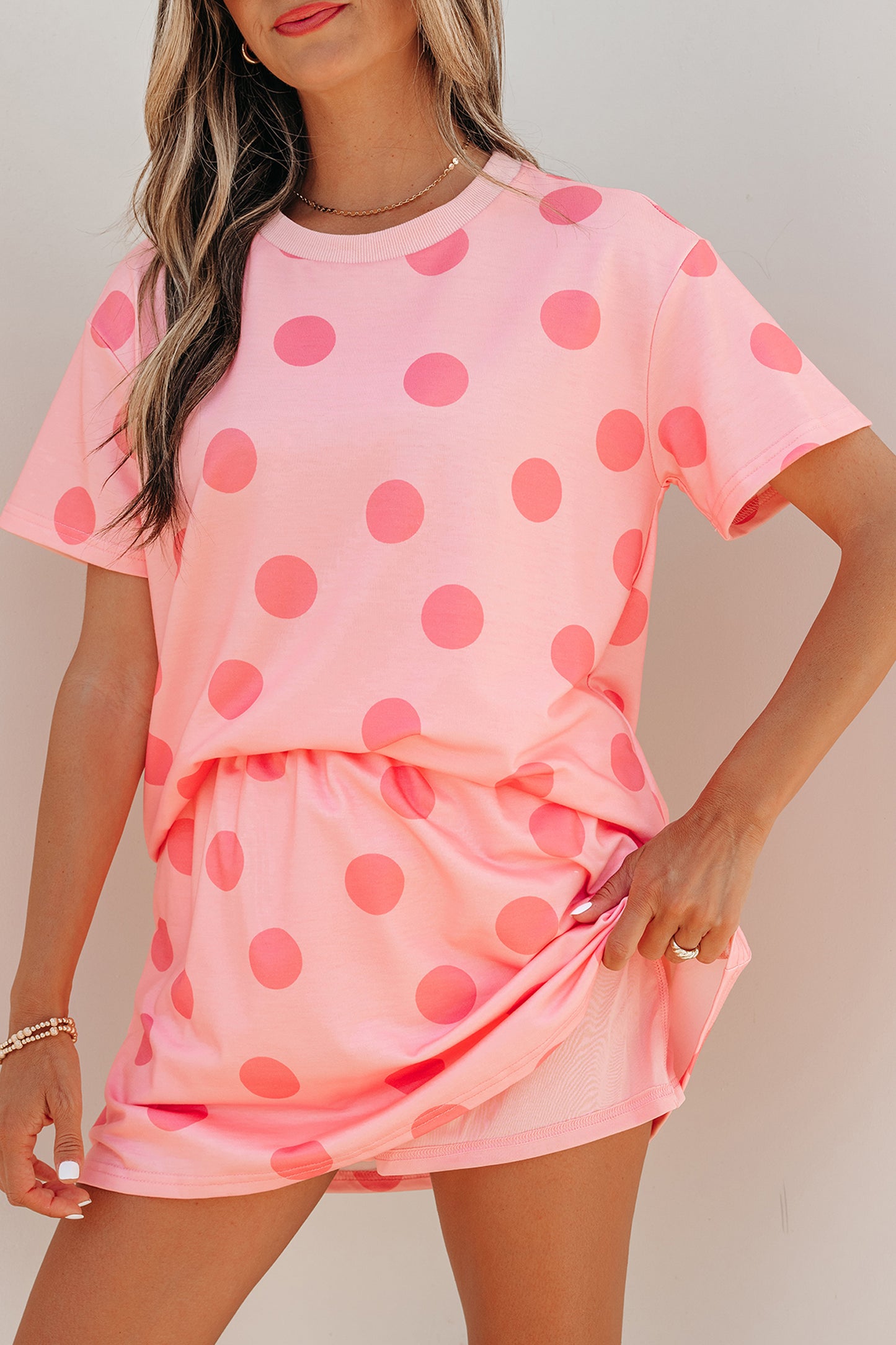 White Polka Dot Short Sleeve Top Casual Skort 2pcs Outfit-Two Piece Sets/Two Piece Dresses-[Adult]-[Female]-2022 Online Blue Zone Planet