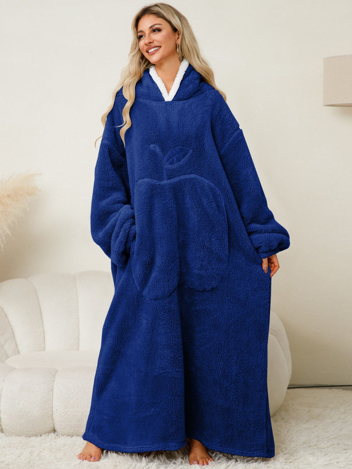 Pocketed Contrast Long Sleeve Hooded Lounge Dress-BOTTOMS SIZES SMALL MEDIUM LARGE-[Adult]-[Female]-2022 Online Blue Zone Planet