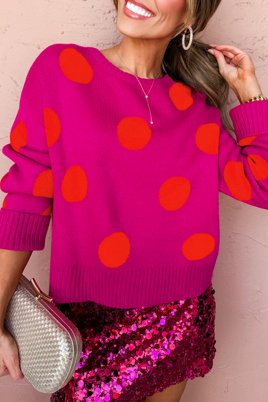 Strawberry Pink Playful Cozy Polka Dot Sweater-Sweaters & Cardigans/Sweaters-[Adult]-[Female]-2022 Online Blue Zone Planet