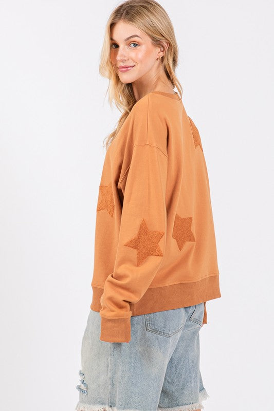 Blue Zone Planet | SAGE + FIG Star Patch Long Sleeve Sweatshirt-TOPS / DRESSES-[Adult]-[Female]-2022 Online Blue Zone Planet