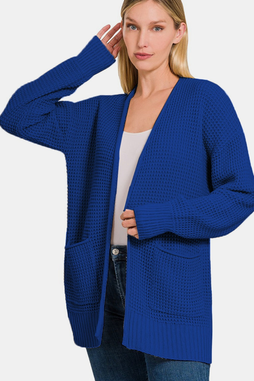 Zenana Waffle Open Front Sweater Cardigan-TOPS / DRESSES-[Adult]-[Female]-2022 Online Blue Zone Planet