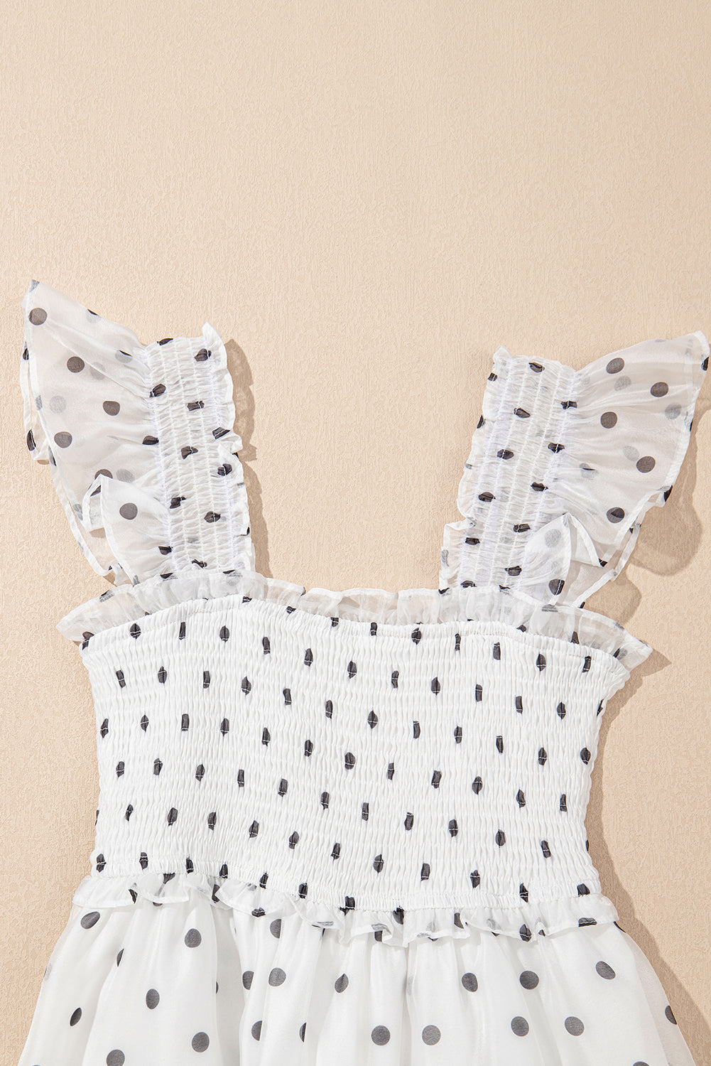 White Polka Dot Flutter Sleeve Square Neck Smocked Maxi Dress-Dresses/Maxi Dresses-[Adult]-[Female]-2022 Online Blue Zone Planet