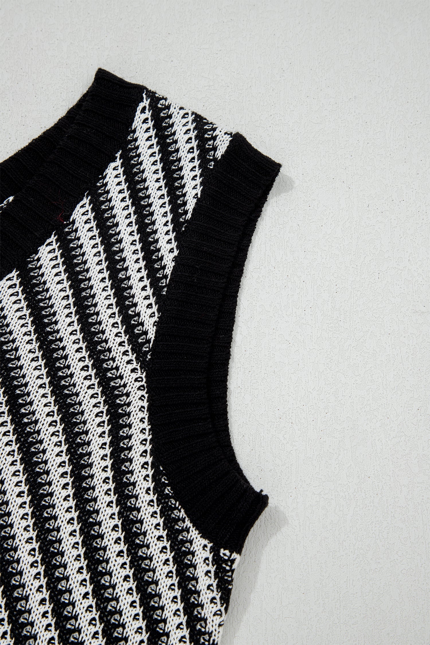 Black Contrast Chevron Knit V Neck Sweater Vest-TOPS / DRESSES-[Adult]-[Female]-2022 Online Blue Zone Planet
