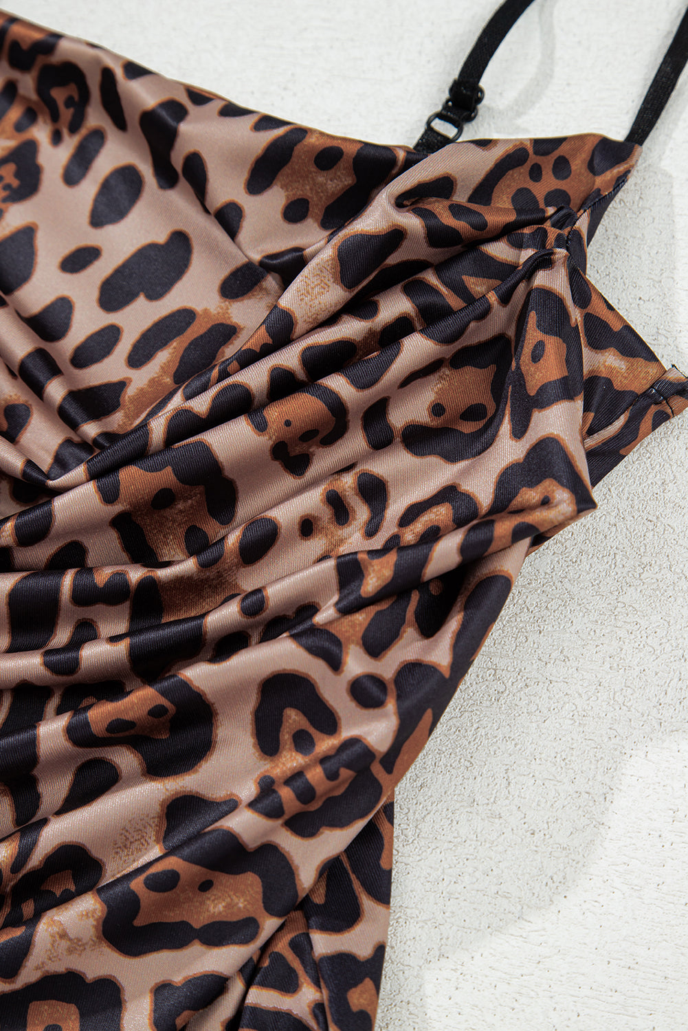 Brown Spaghetti Straps Ruched Leopard Bodysuit-Tops/Bodysuits-[Adult]-[Female]-2022 Online Blue Zone Planet