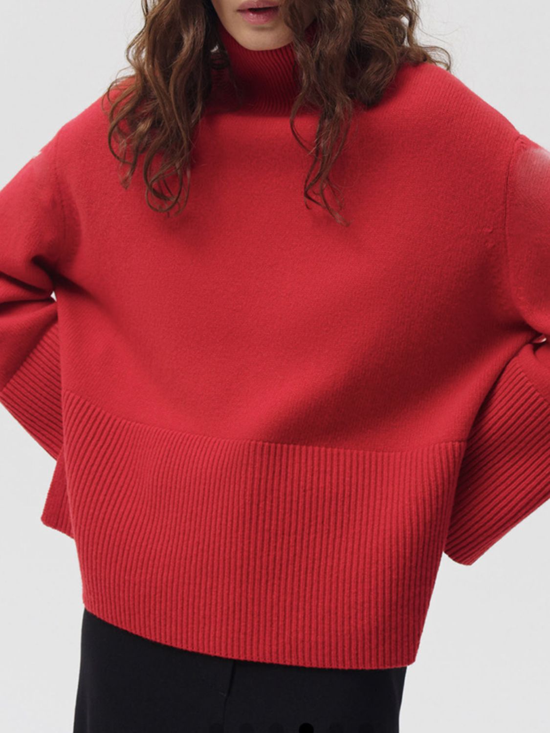 Side Slit Turtleneck Drop Shoulder Sweater-TOPS / DRESSES-[Adult]-[Female]-Deep Red-One Size-2022 Online Blue Zone Planet