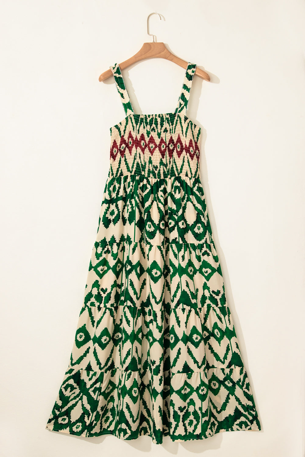 Green Boho Shirred A line Sleeveless Maxi Dress-Maxi Dresses-[Adult]-[Female]-2022 Online Blue Zone Planet
