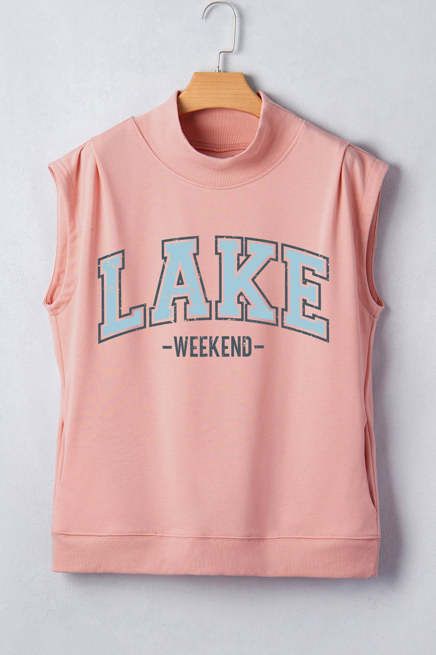 Pink Lake Weekend Graphic High Neck Short Sleeve Top-Graphic/Graphic Tees-[Adult]-[Female]-2022 Online Blue Zone Planet