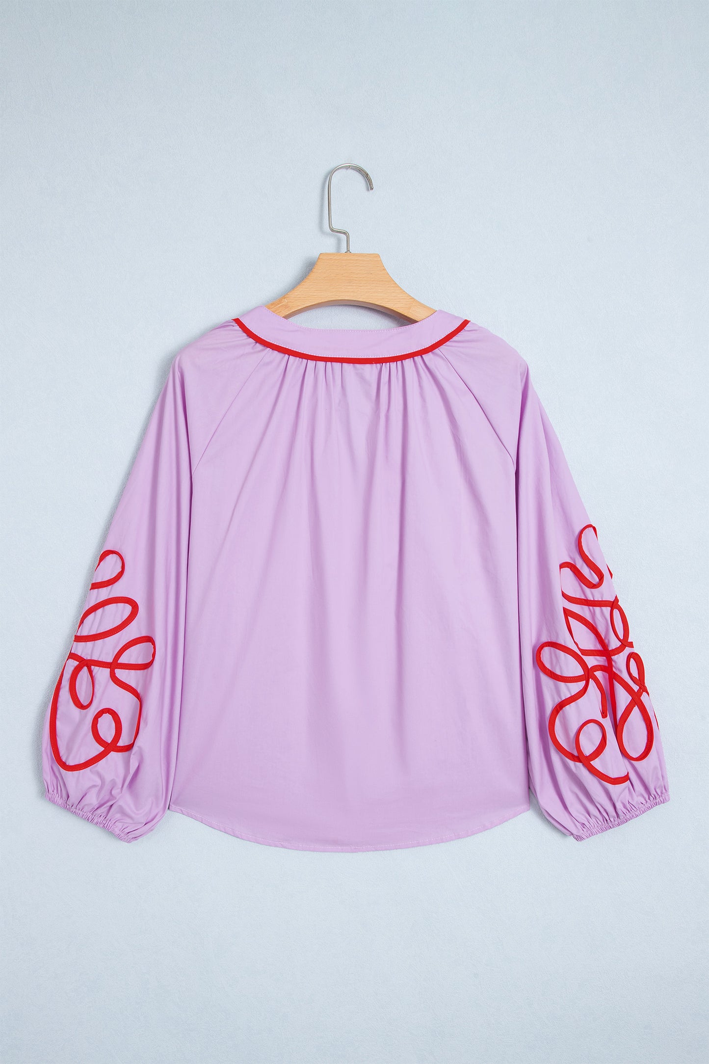Orchid Bouquet Contrast Detail Long Sleeve Decorative Neckline Cotton Blouse-Tops/Blouses & Shirts-[Adult]-[Female]-2022 Online Blue Zone Planet