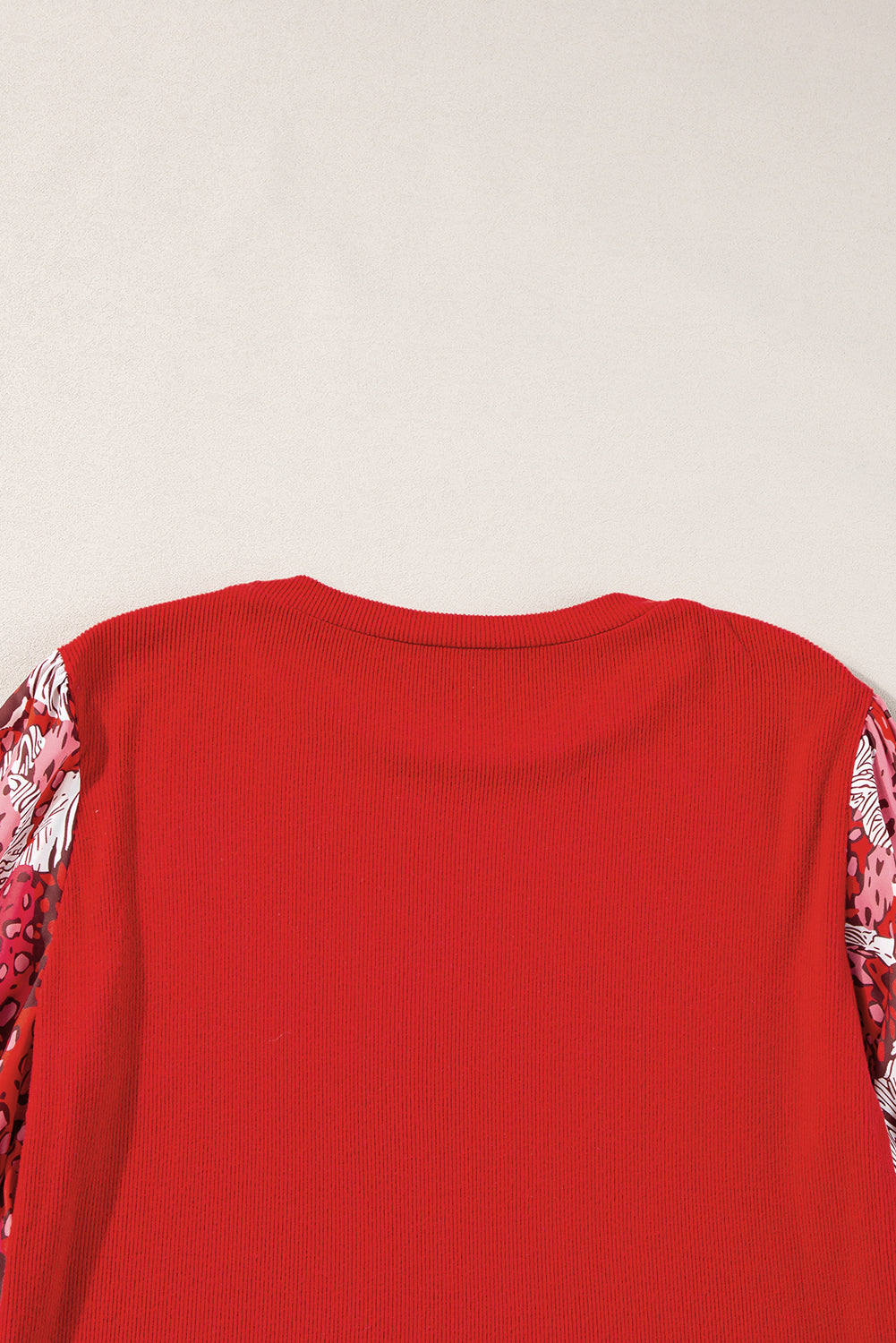 Fiery Red Contrast Mixed Animal Print Lantern Sleeve Patchwork Top-Tops/Long Sleeve Tops-[Adult]-[Female]-2022 Online Blue Zone Planet