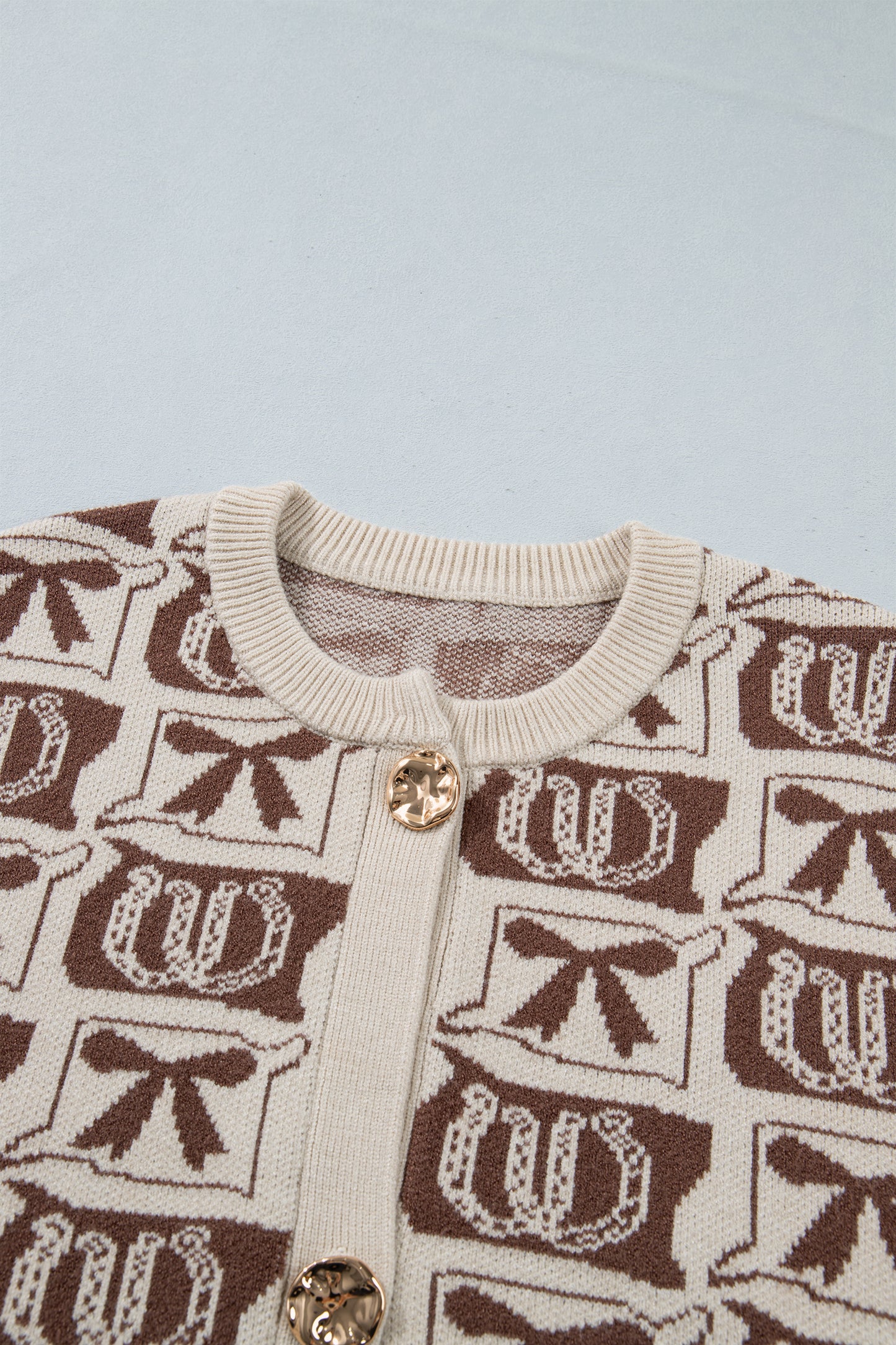 Brown Western Horseshoe Bow Pattern Button Front Sleeveless Knit Sweater-Sweaters & Cardigans/Sweater Vests-[Adult]-[Female]-2022 Online Blue Zone Planet