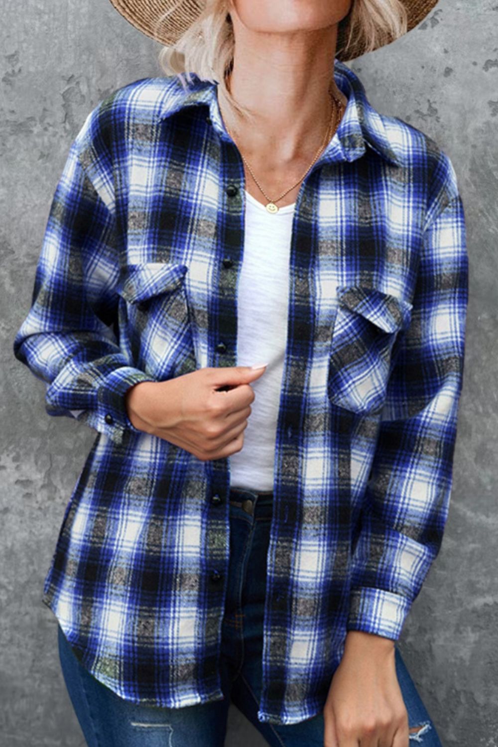 Full Size Plaid Collared Neck Long Sleeve Shirt-TOPS / DRESSES-[Adult]-[Female]-2022 Online Blue Zone Planet