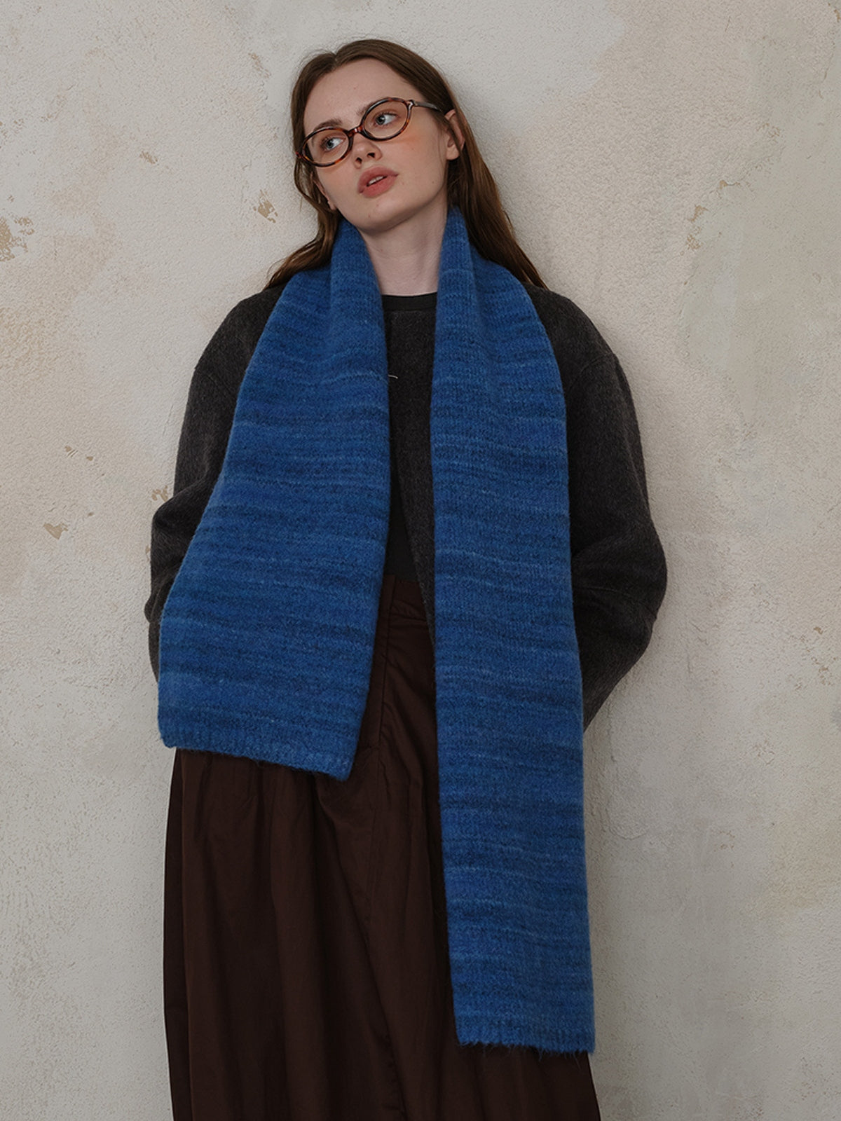 Striped Detail Knit Scarf-SCARVES-[Adult]-[Female]-Royal Blue-One Size-2022 Online Blue Zone Planet