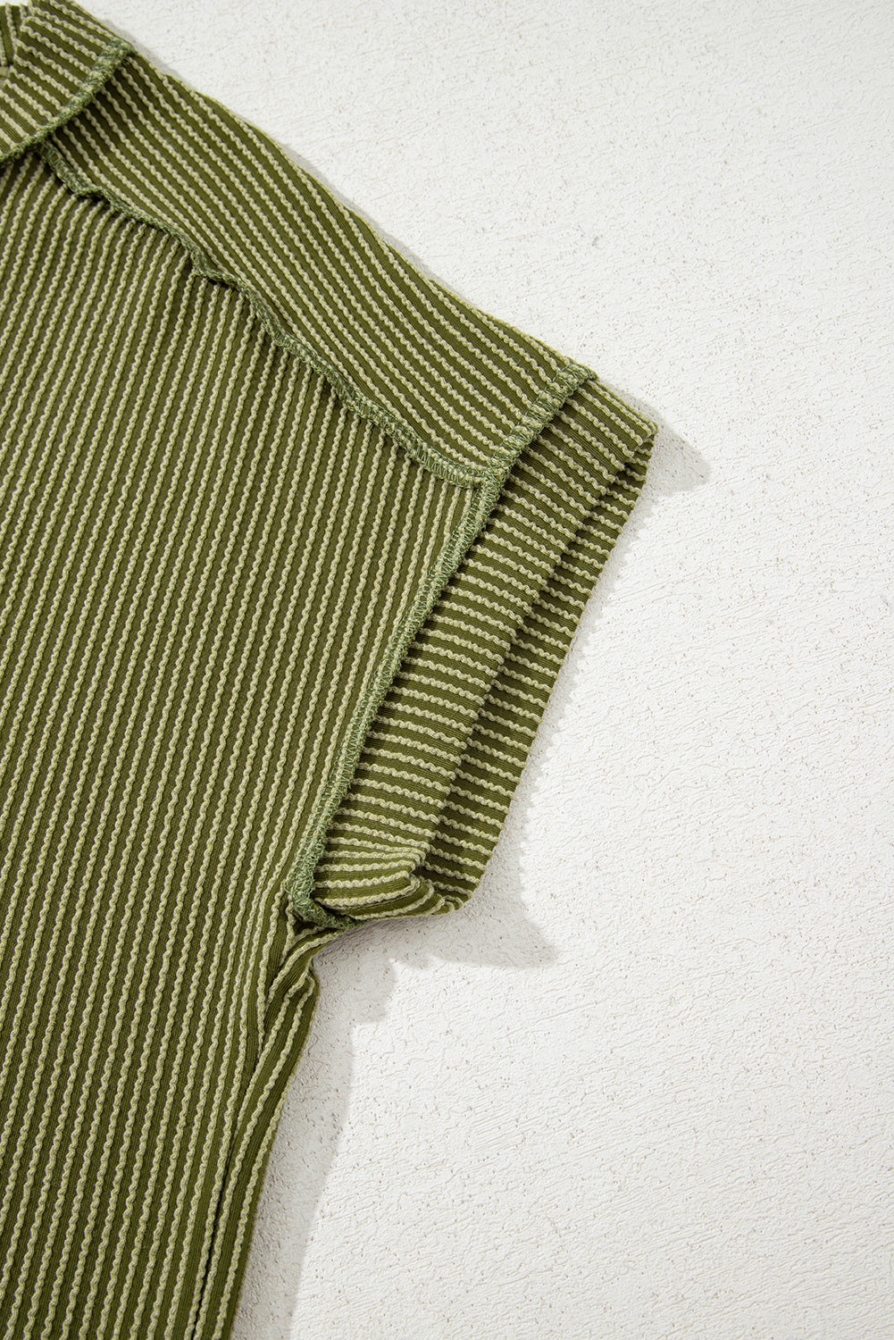Jungle Green Textured Knit Exposed Stitching T-Shirt-Tops/Tops & Tees-[Adult]-[Female]-2022 Online Blue Zone Planet