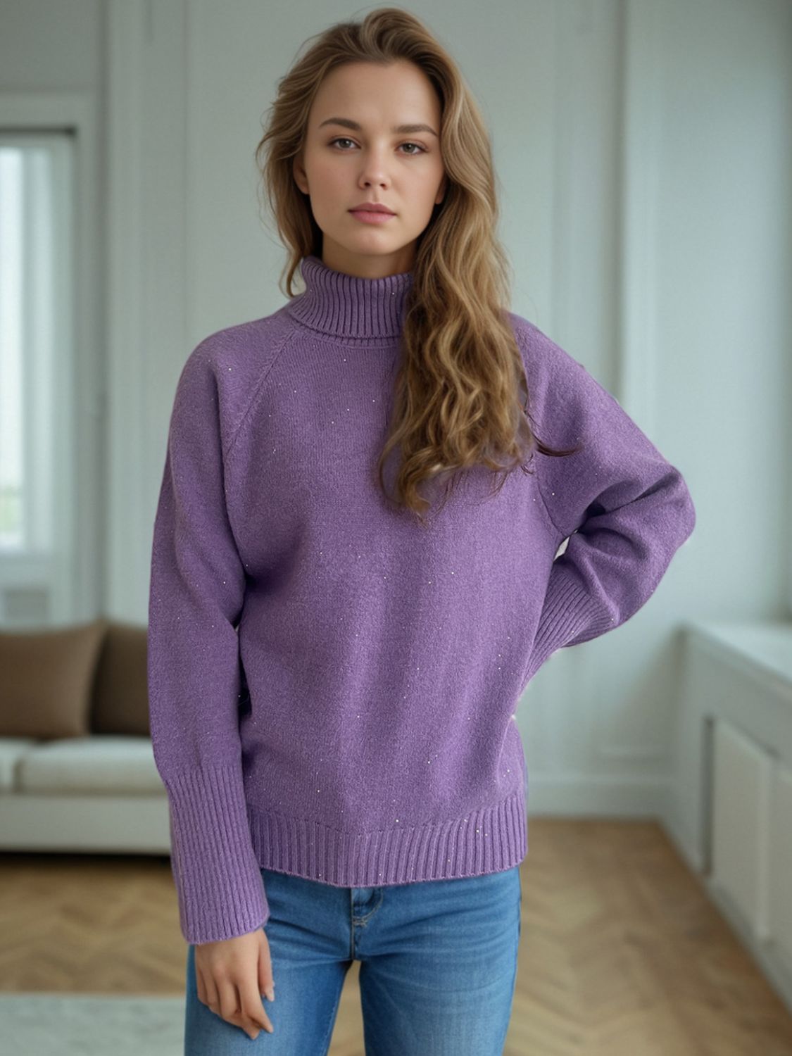 Blue Zone Planet | Turtleneck Raglan Sleeve Sweater-TOPS / DRESSES-[Adult]-[Female]-2022 Online Blue Zone Planet