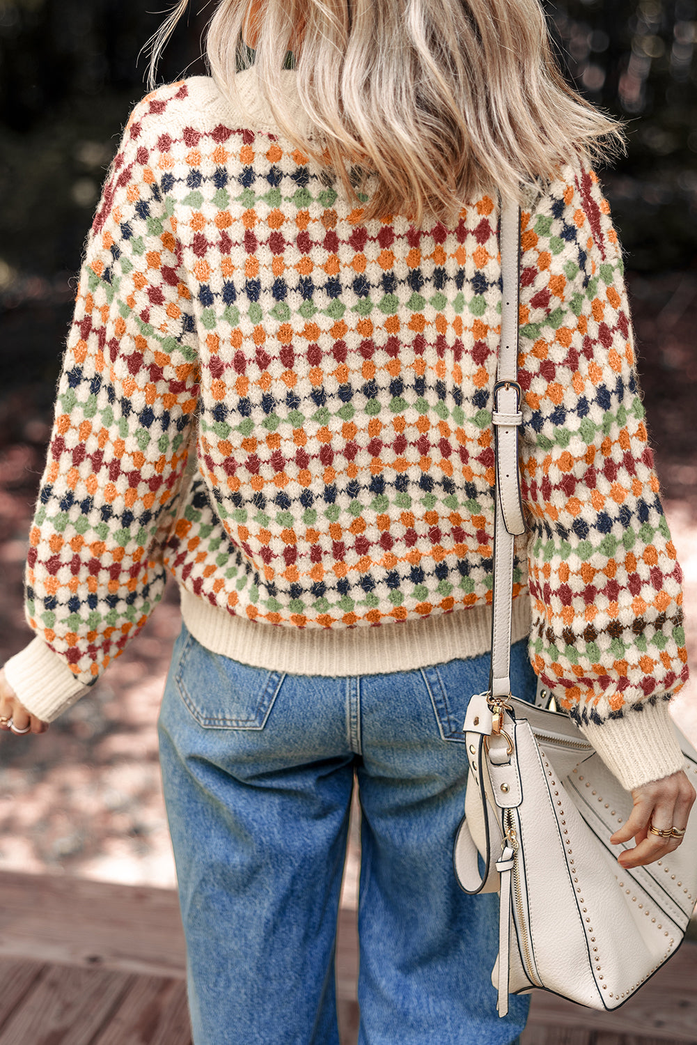 Multicolour Dotty Pattern Knit Button Front V Neck Sweater Cardigan-TOPS / DRESSES-[Adult]-[Female]-2022 Online Blue Zone Planet