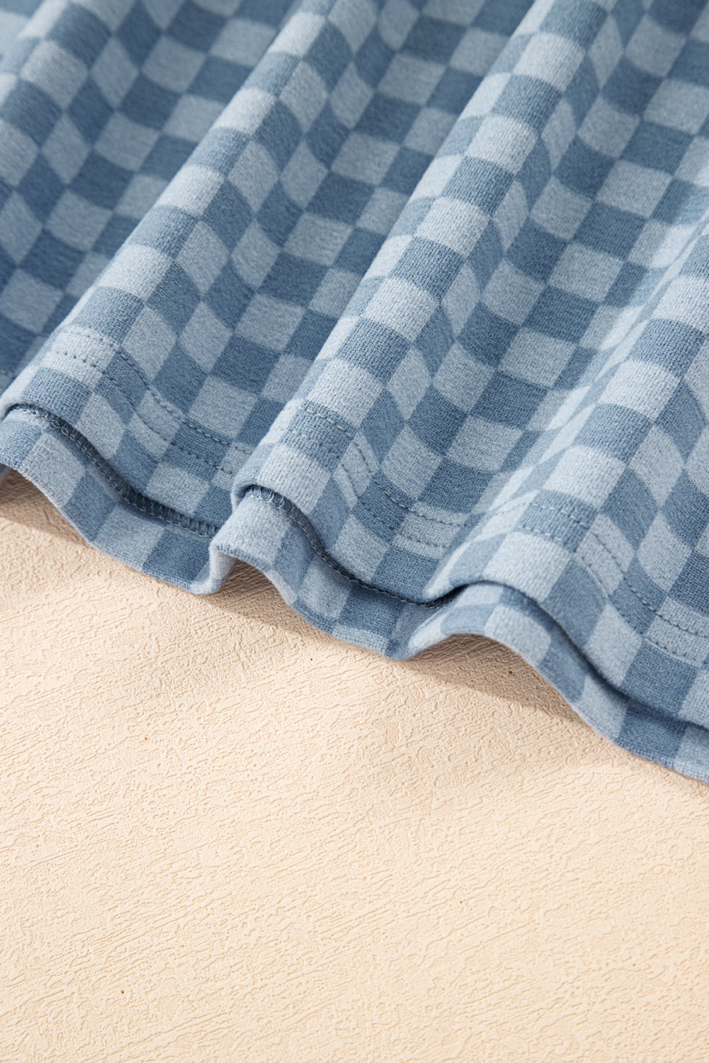 Sky Blue Checkerboard Long Sleeve Pullover and Shorts Set-Two Piece Sets/Short Sets-[Adult]-[Female]-2022 Online Blue Zone Planet