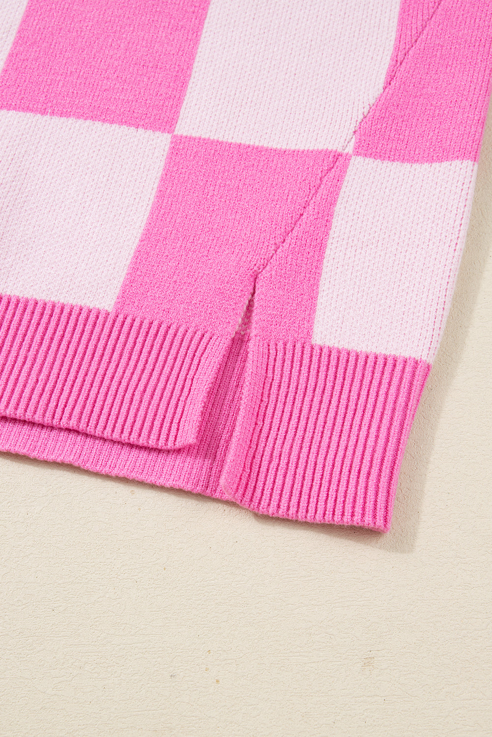Pink Plus Size Checkered Collared Half Button Sweater-TOPS / DRESSES-[Adult]-[Female]-2022 Online Blue Zone Planet