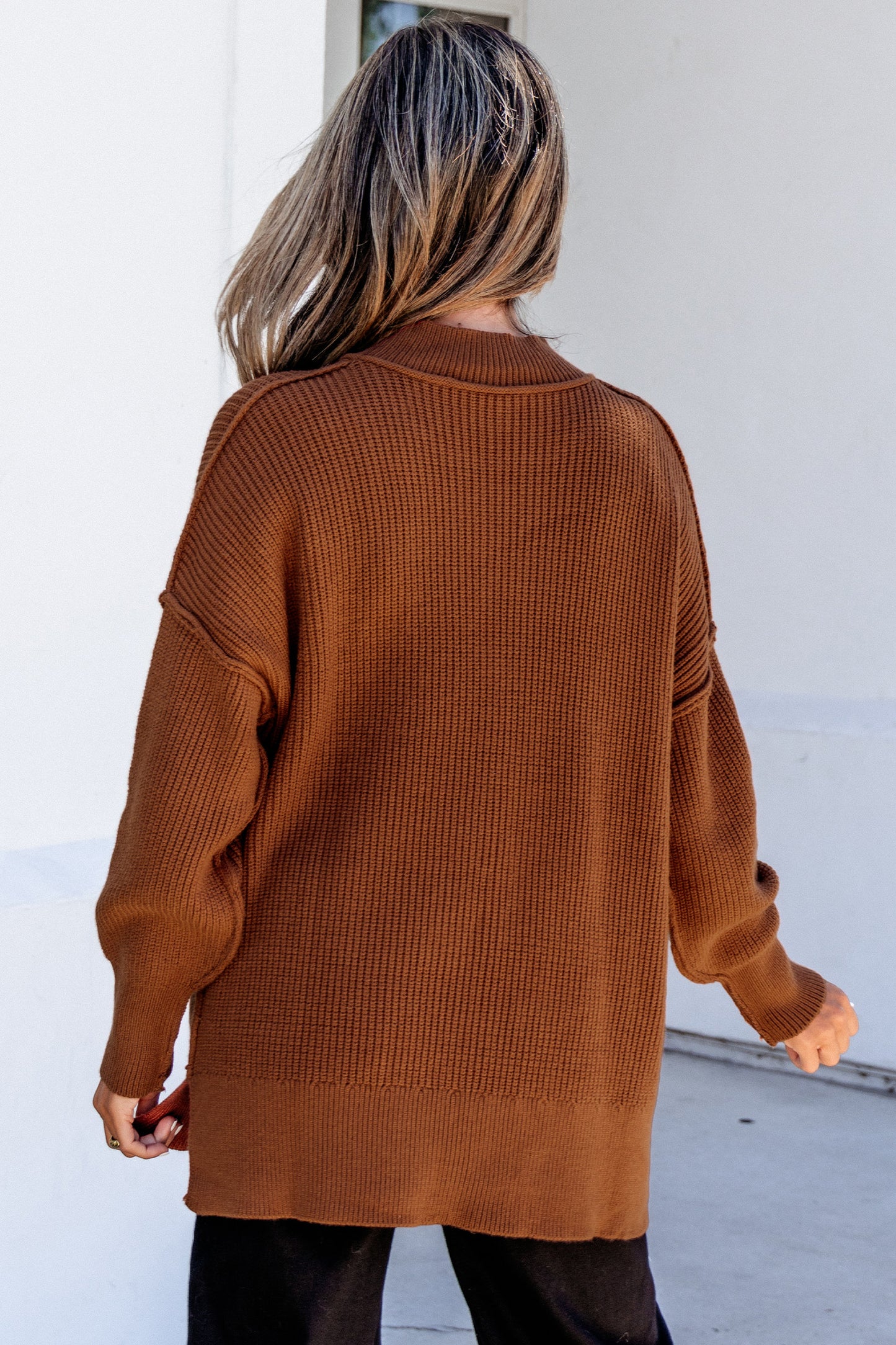 Chestnut Solid Color Mock Neck Oversized Tunic Sweater-TOPS / DRESSES-[Adult]-[Female]-2022 Online Blue Zone Planet