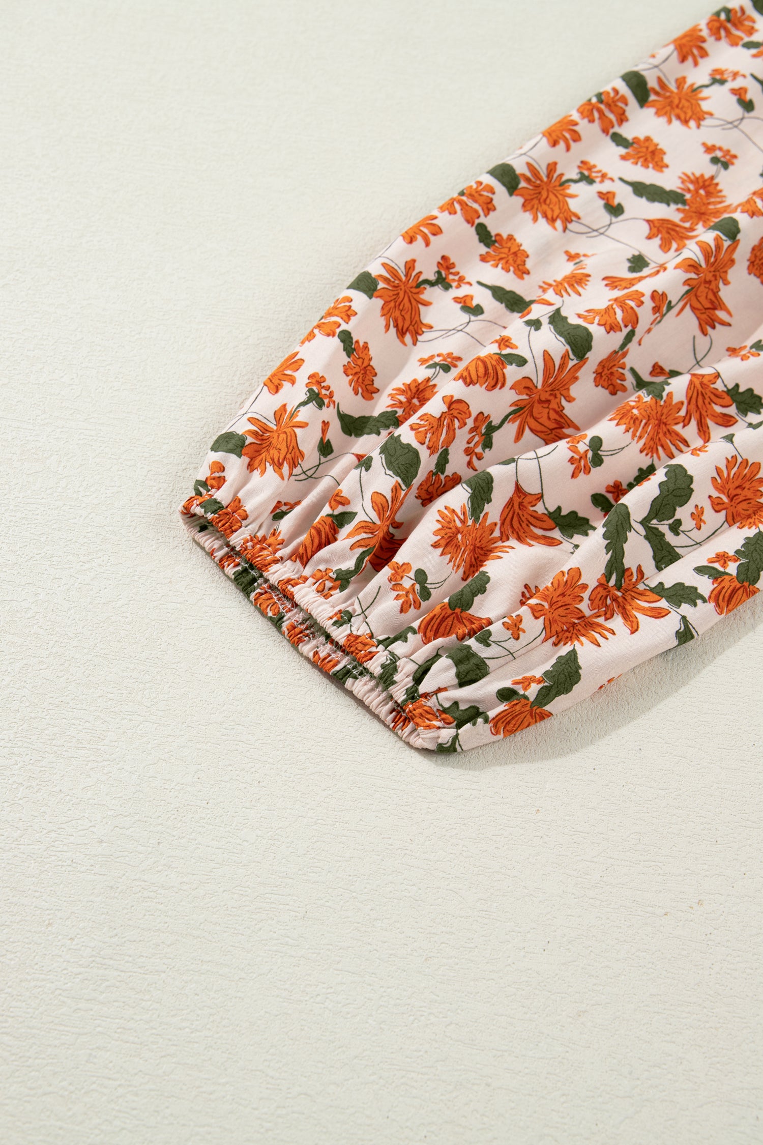 Beige Plus Size Floral Print V Neck Long Sleeve Babydoll Short Dress-TOPS / DRESSES-[Adult]-[Female]-2022 Online Blue Zone Planet