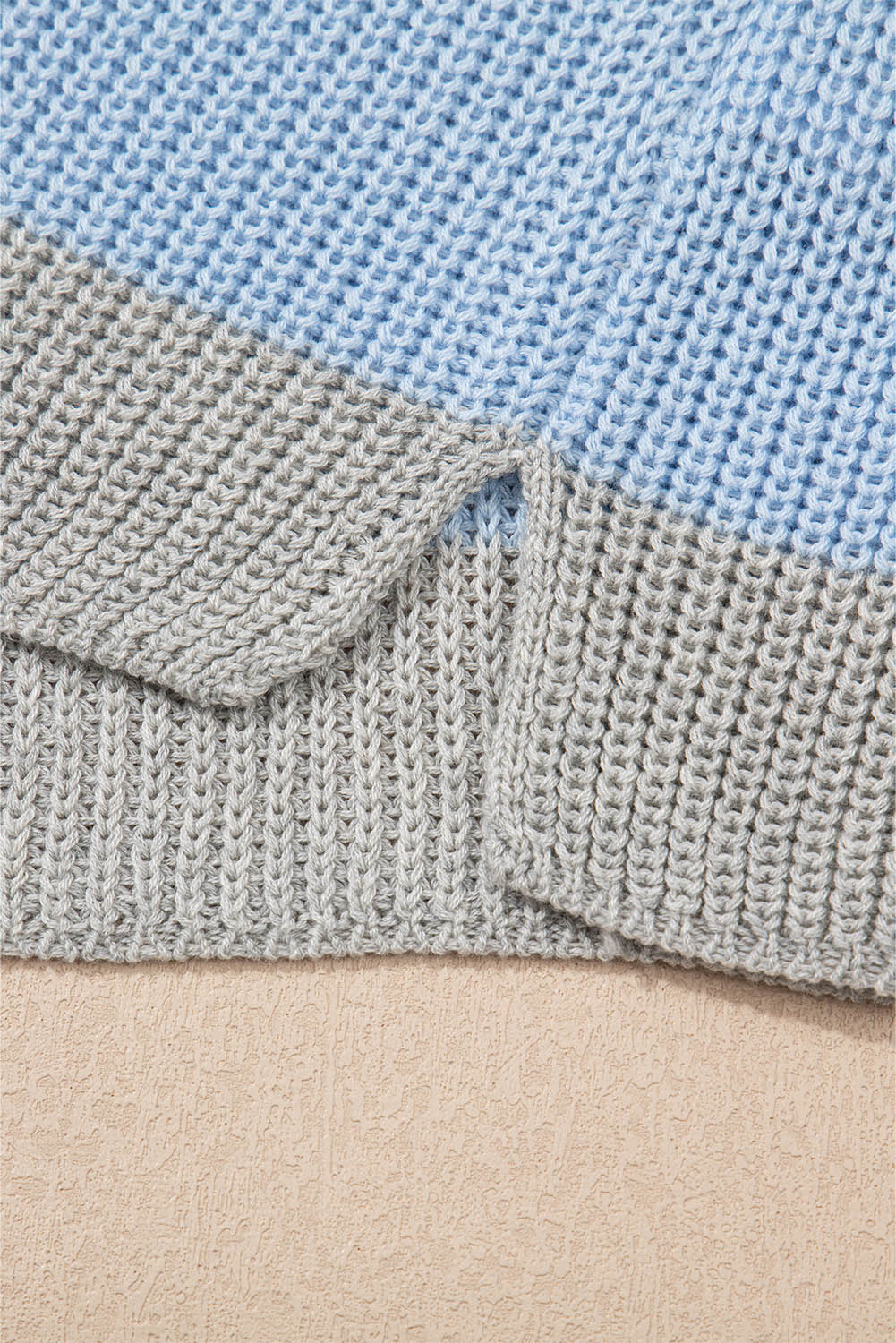 Light Blue Color Block Notch V Neck Sweater T Shirt-Sweaters & Cardigans/Short Sleeve Sweaters-[Adult]-[Female]-2022 Online Blue Zone Planet