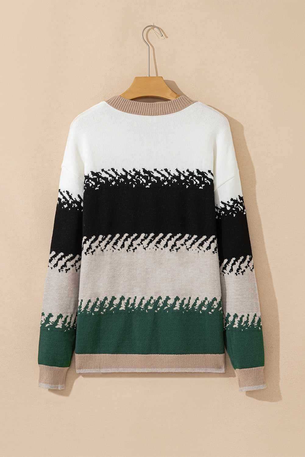 Black Stylish Color Block Pattern Drop Shoulder Sweater-TOPS / DRESSES-[Adult]-[Female]-2022 Online Blue Zone Planet