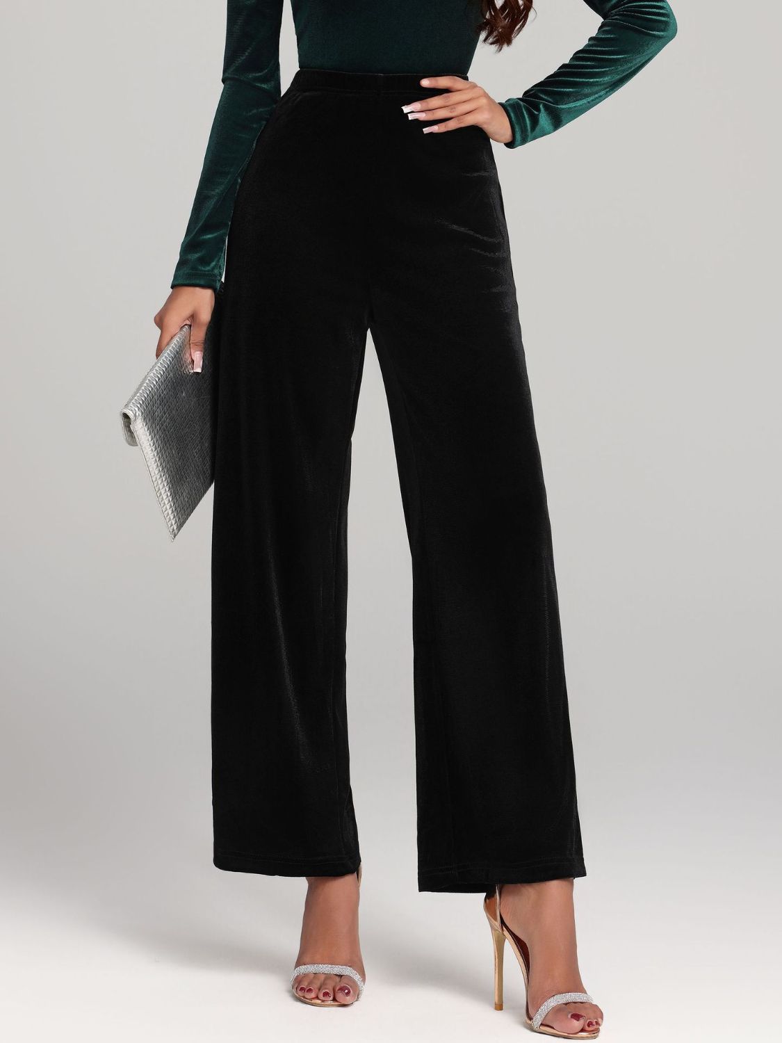 Blue Zone Planet | High Waist Wide Leg Pants-BOTTOMS SIZES SMALL MEDIUM LARGE-[Adult]-[Female]-Black-S-2022 Online Blue Zone Planet