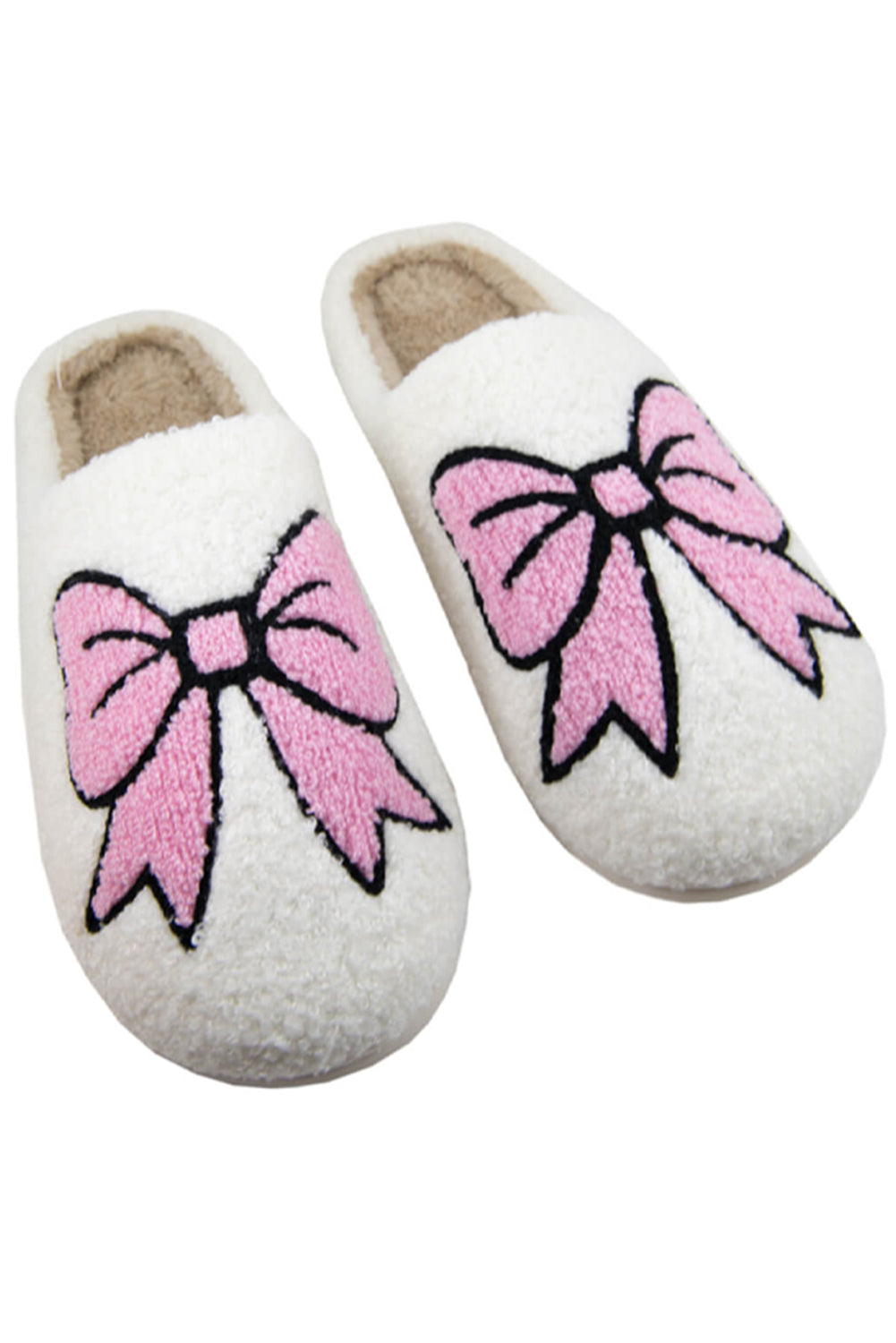 White Cute Bowknot Pattern Fuzzy Winter Home Slippers-Shoes & Bags/Slippers-[Adult]-[Female]-2022 Online Blue Zone Planet