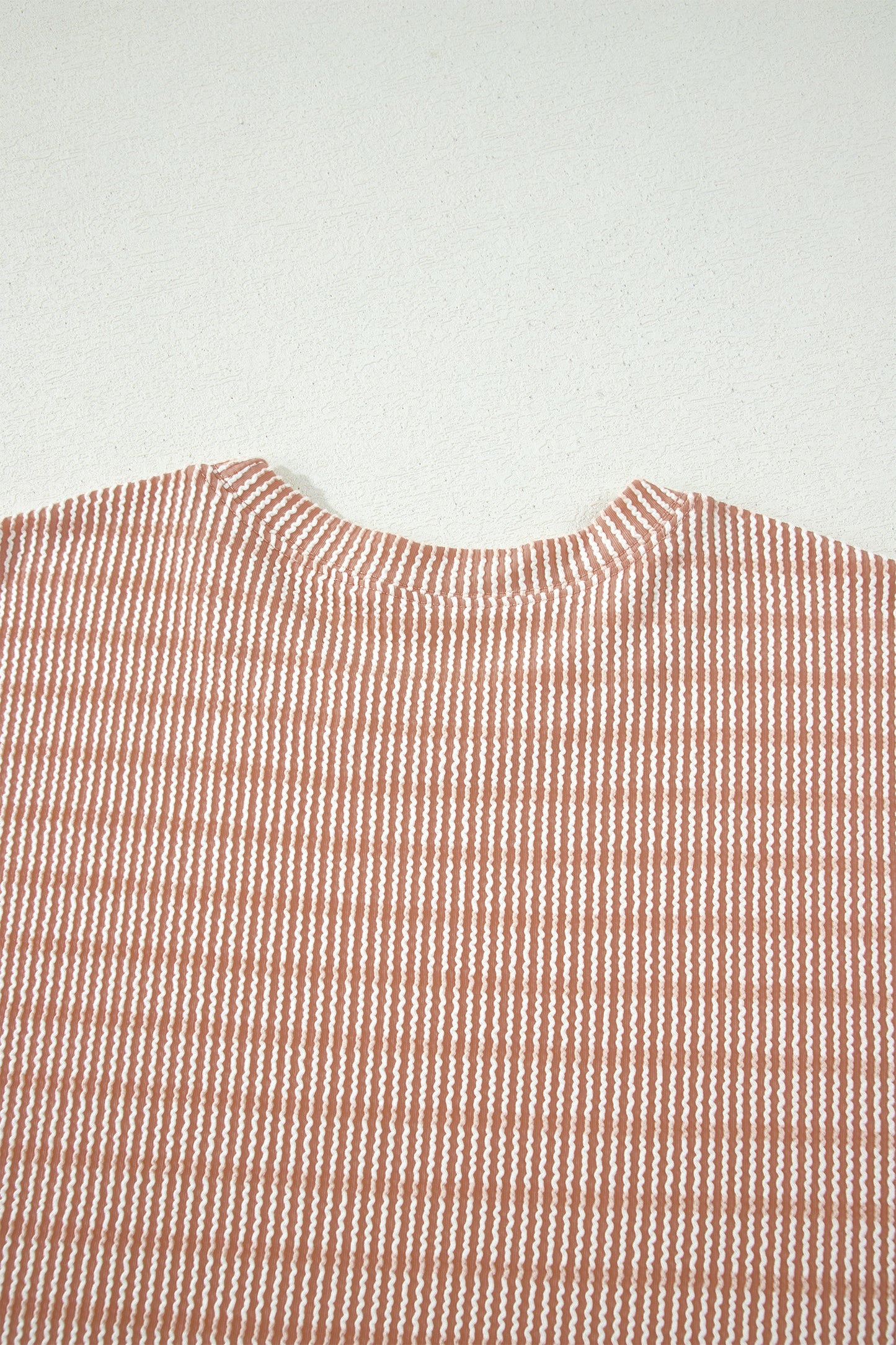Rose Stripe Raised Rib Loose Tee Drawstring Elastic Waist 2pcs Short Set-Two Piece Sets/Short Sets-[Adult]-[Female]-2022 Online Blue Zone Planet