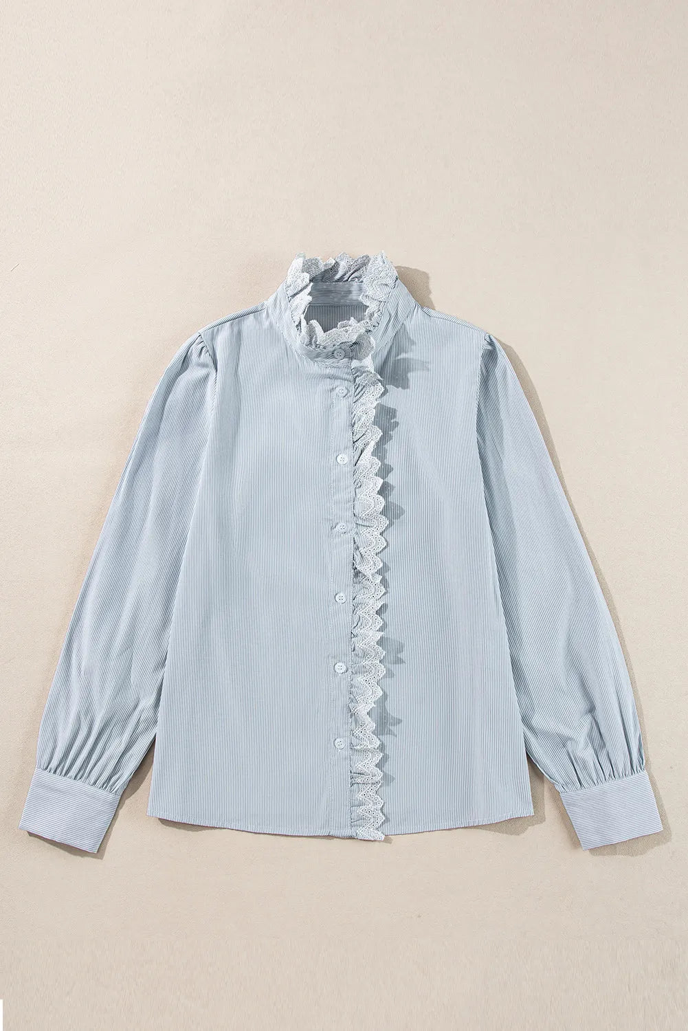 Lace Detail Striped Mock Neck Long Sleeve Shirt-TOPS / DRESSES-[Adult]-[Female]-2022 Online Blue Zone Planet