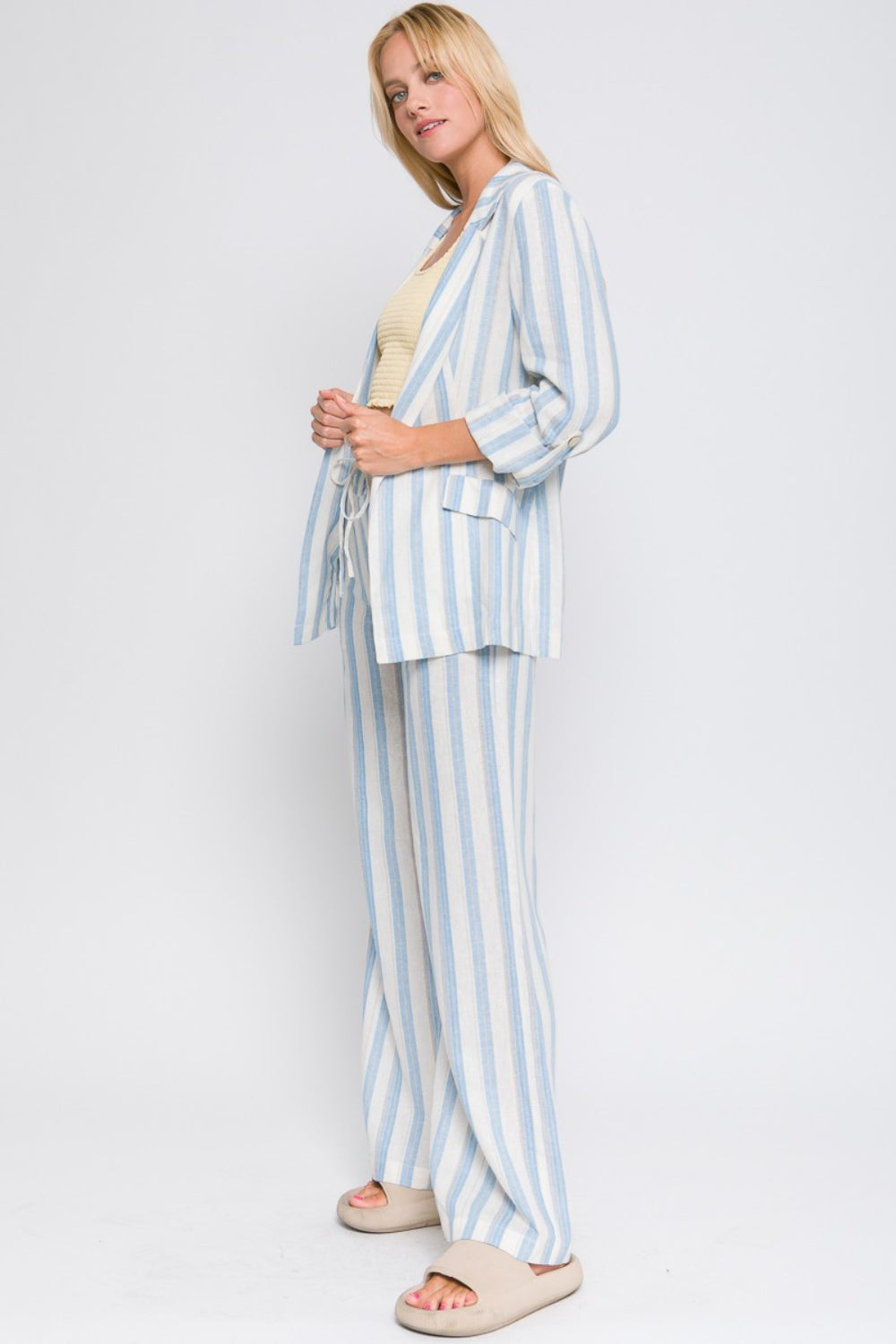 Love Tree Linen Woven Striped Blazer-TOPS / DRESSES-[Adult]-[Female]-2022 Online Blue Zone Planet