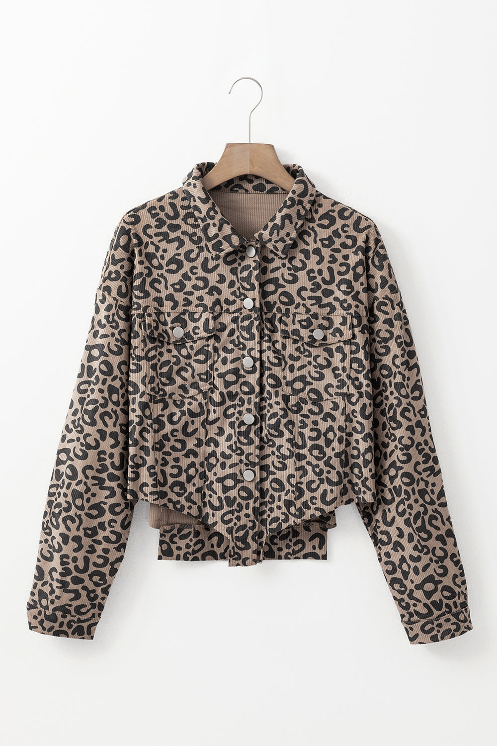 Asymmetrical Hem Collared Neck Leopard Jacket-TOPS / DRESSES-[Adult]-[Female]-2022 Online Blue Zone Planet