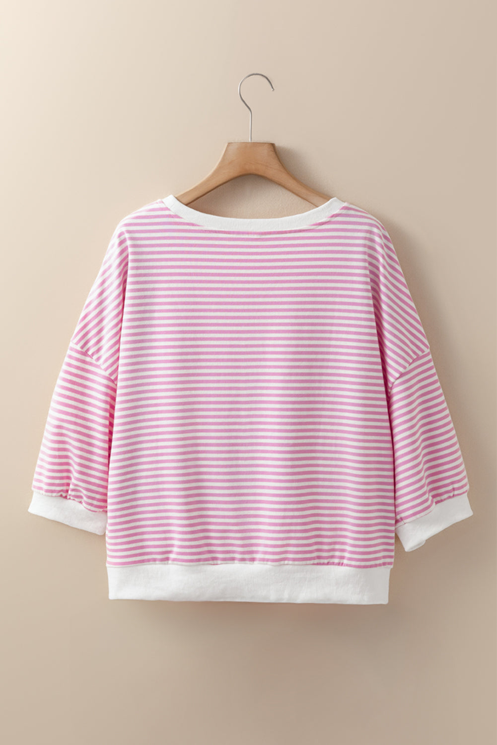 Pink Striped 3/4 Sleeve Drop Shoulder Top-Tops/Long Sleeve Tops-[Adult]-[Female]-2022 Online Blue Zone Planet