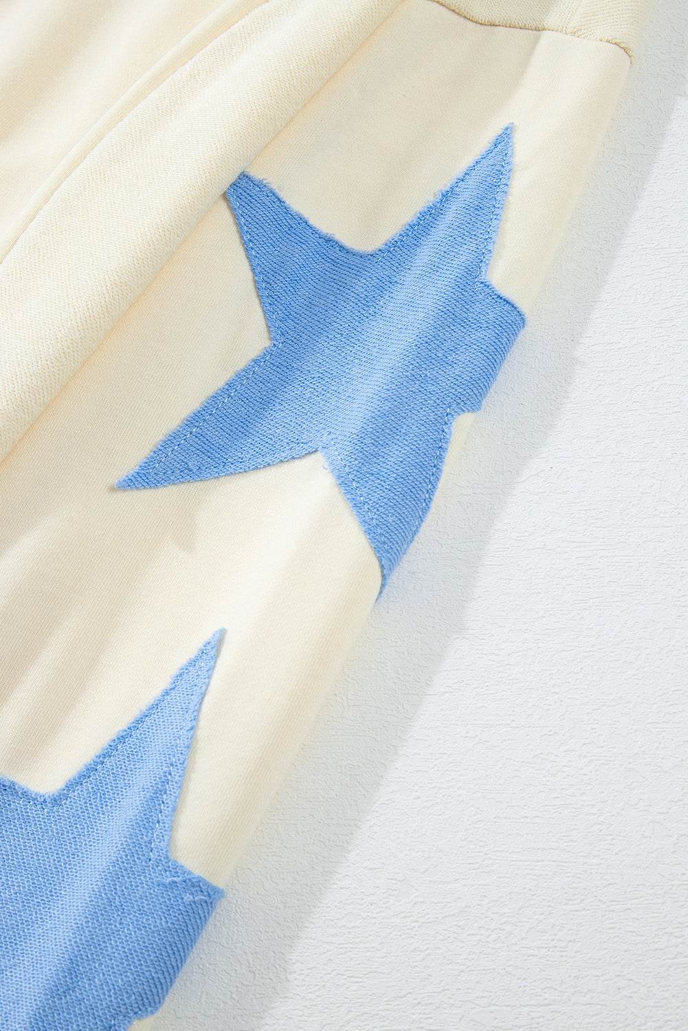 Parchment Star Patchwork Exposed Seam Oversized Sweatshirt-Sweatshirts & Hoodies-[Adult]-[Female]-2022 Online Blue Zone Planet
