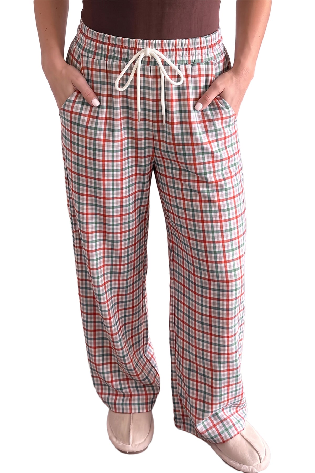 Multicolour Festive Plaid Drawstring Elastic Waist Pants-Bottoms/Pants & Culotte-[Adult]-[Female]-2022 Online Blue Zone Planet