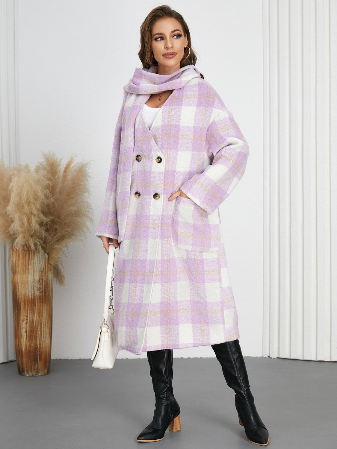 Blue Zone Planet | Plaid Button Up Long Sleeve Coat-TOPS / DRESSES-[Adult]-[Female]-Pink Purple-S-2022 Online Blue Zone Planet