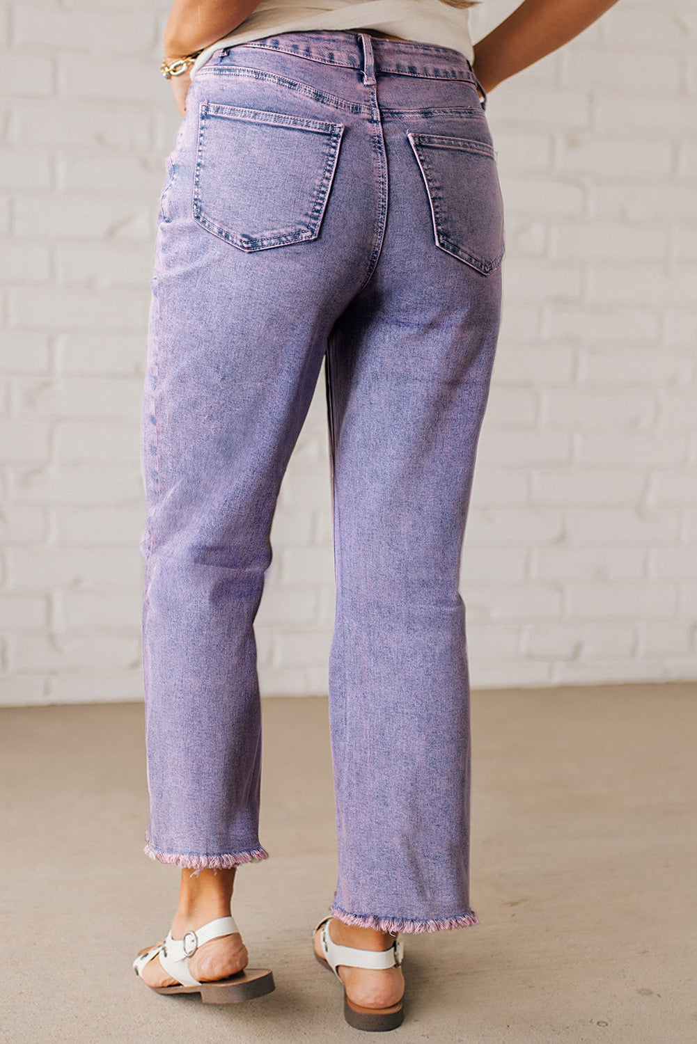 Orchid Petal Vintage Wash Frayed Hem Ankle-length Jeans-Bottoms/Jeans-[Adult]-[Female]-2022 Online Blue Zone Planet