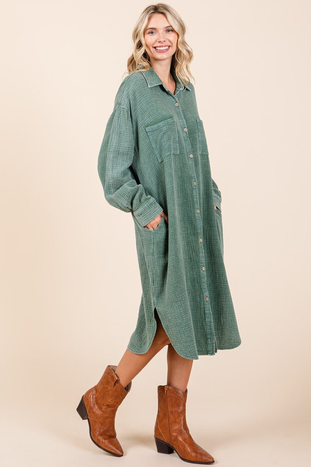 Mittoshop Mineral Wash Cotton Gauze Midi Shirt Dress-TOPS / DRESSES-[Adult]-[Female]-2022 Online Blue Zone Planet