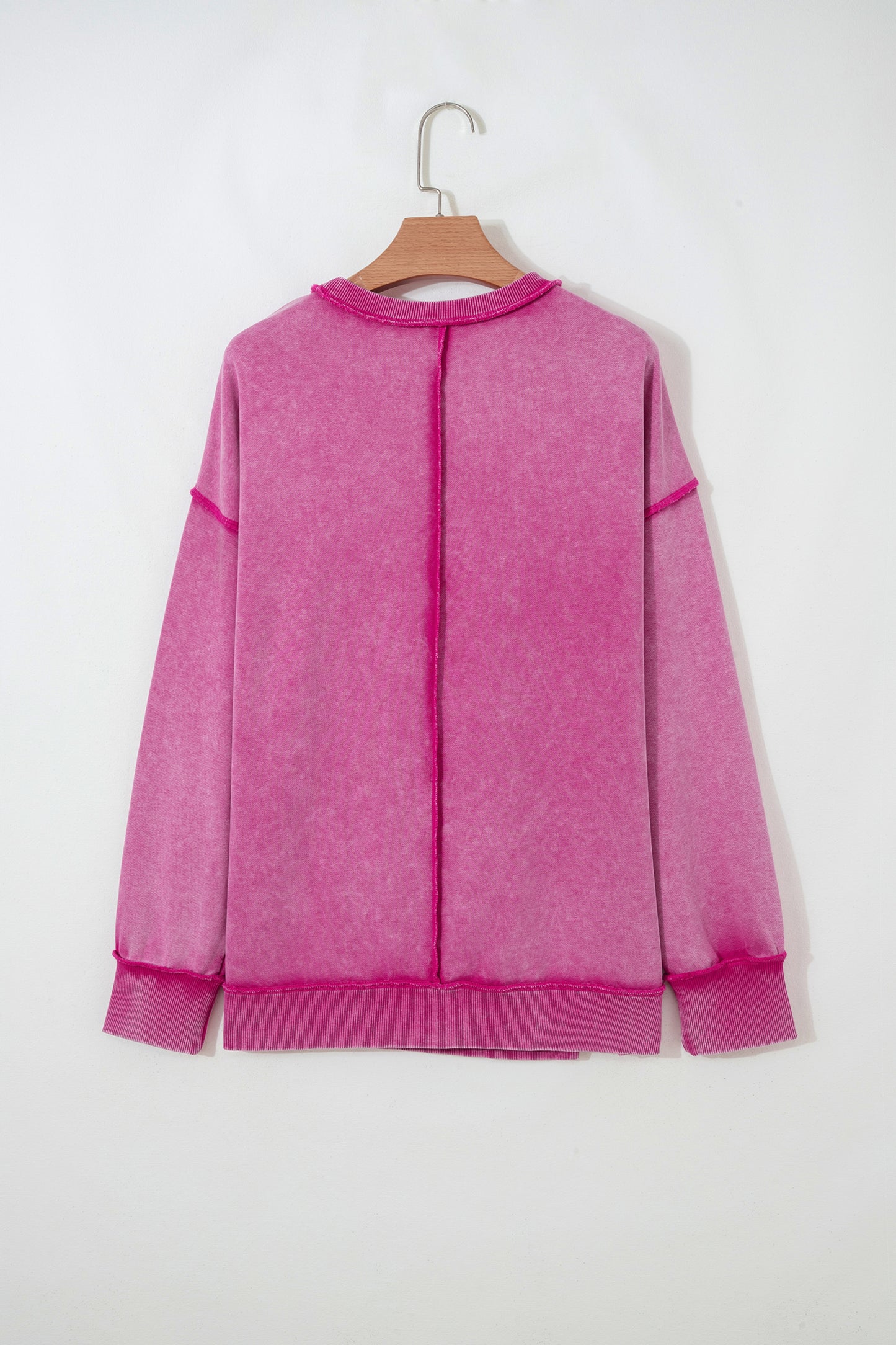 Rose Red Mineral Wash Exposed Seam Side Slit Sweatshirt-Tops/Sweatshirts & Hoodies-[Adult]-[Female]-2022 Online Blue Zone Planet