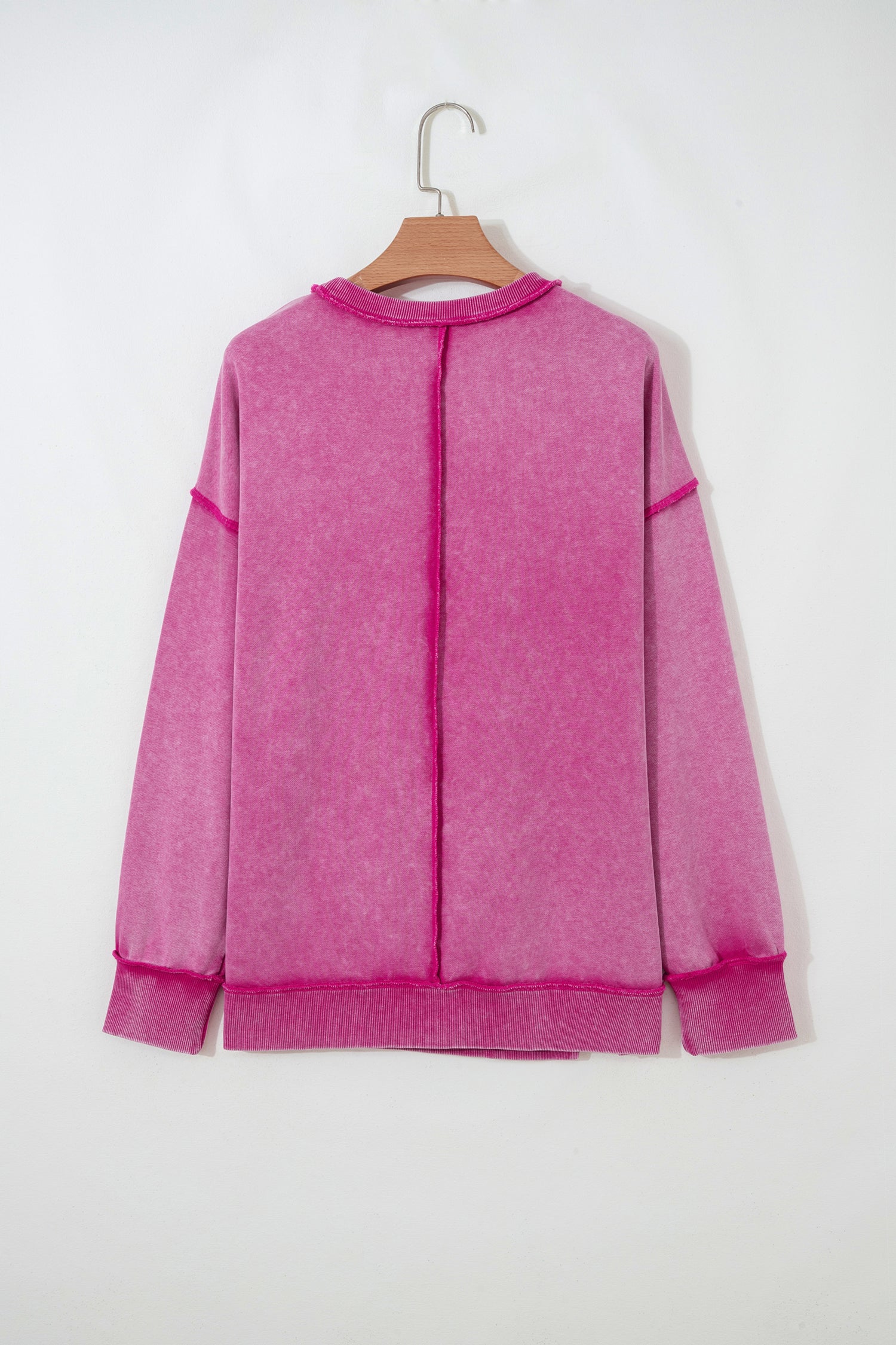 Rose Red Mineral Wash Exposed Seam Side Slit Sweatshirt-Tops/Sweatshirts & Hoodies-[Adult]-[Female]-2022 Online Blue Zone Planet