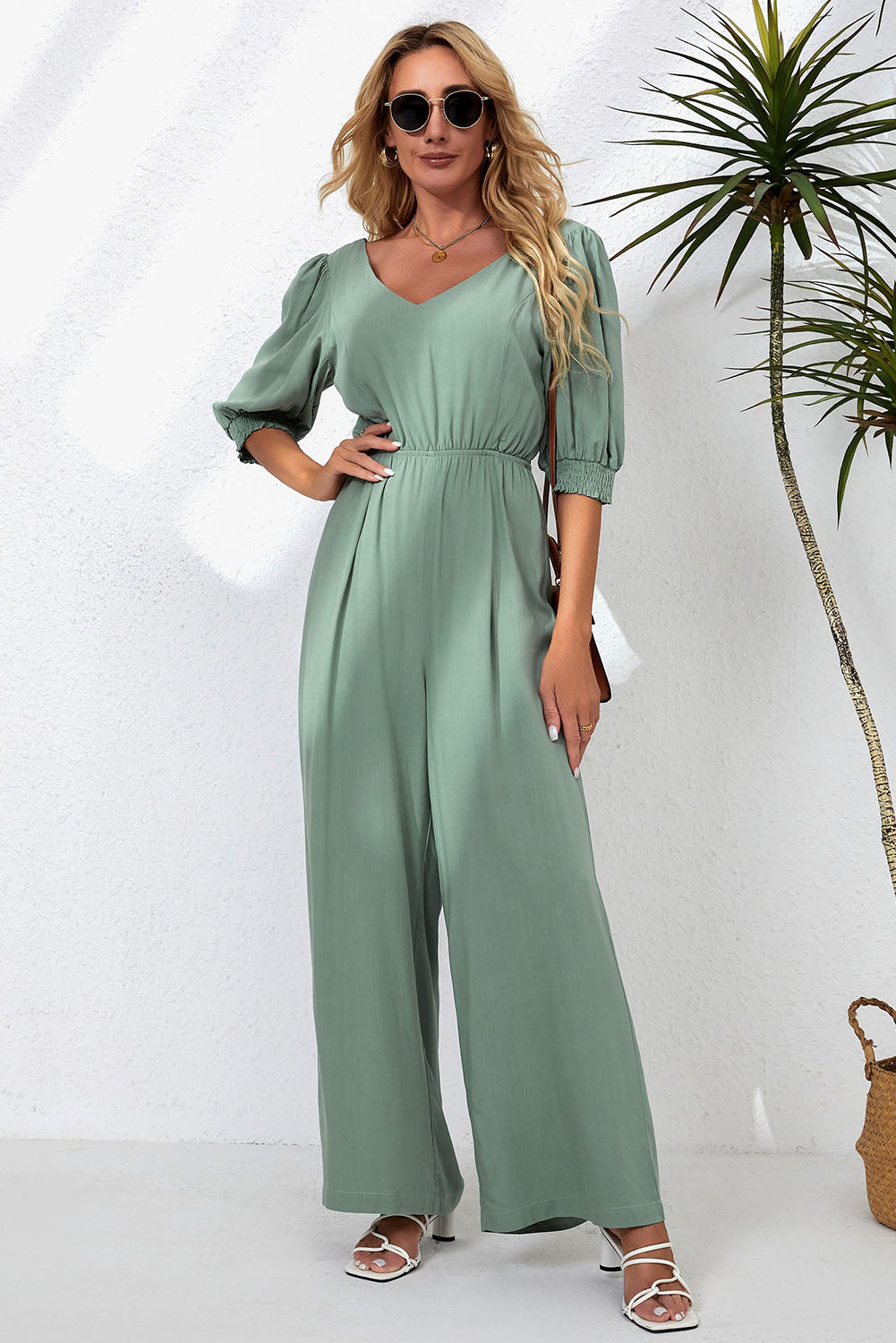 V-Neck Half Sleeve Jumpsuit-TOPS / DRESSES-[Adult]-[Female]-2022 Online Blue Zone Planet