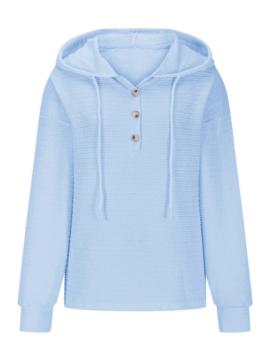 Drawstring Quarter Button Long Sleeve Hoodie-TOPS / DRESSES-[Adult]-[Female]-2022 Online Blue Zone Planet