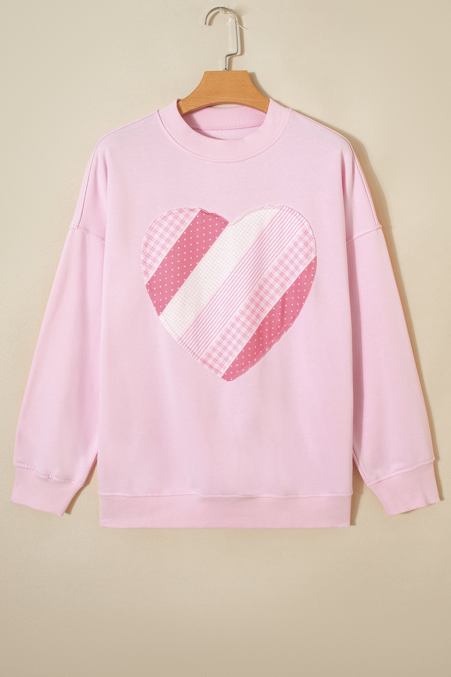 Light Pink Sweetheart Patchwork Oversize Sweatshirt-Tops/Sweatshirts & Hoodies-[Adult]-[Female]-2022 Online Blue Zone Planet