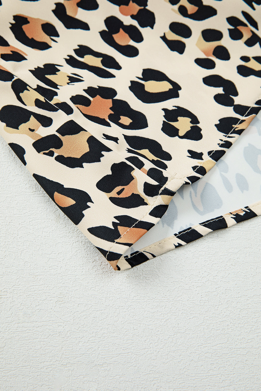 Khaki Leopard Color Block Contrast Striped V Neck Half Sleeve Loose Fit Blouse-Tops/Blouses & Shirts-[Adult]-[Female]-2022 Online Blue Zone Planet