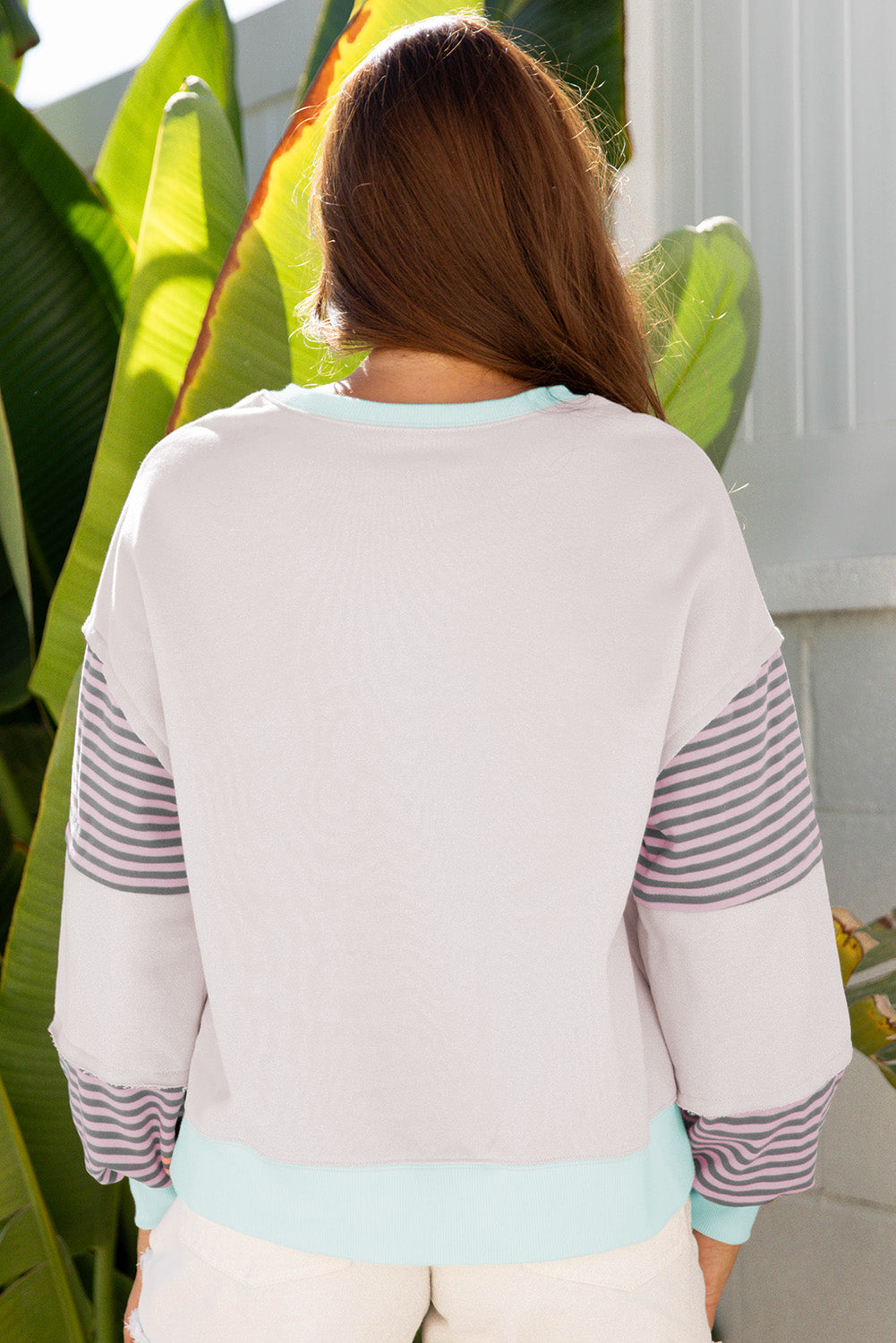 Delicacy Striped Colorblock Patchwork Drop Shoulder Sweatshirt-Tops/Sweatshirts & Hoodies-[Adult]-[Female]-2022 Online Blue Zone Planet