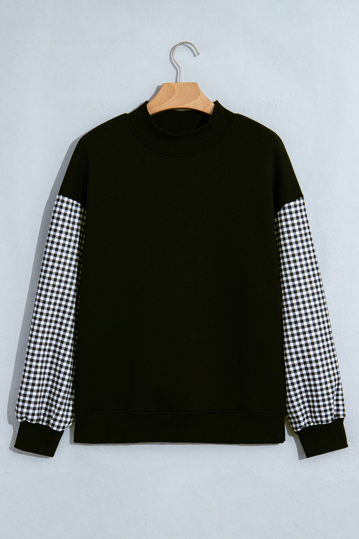 Coffee Plaid Sleeve Colorblock Loose Tunic Sweatshirt-Tops/Sweatshirts & Hoodies-[Adult]-[Female]-2022 Online Blue Zone Planet