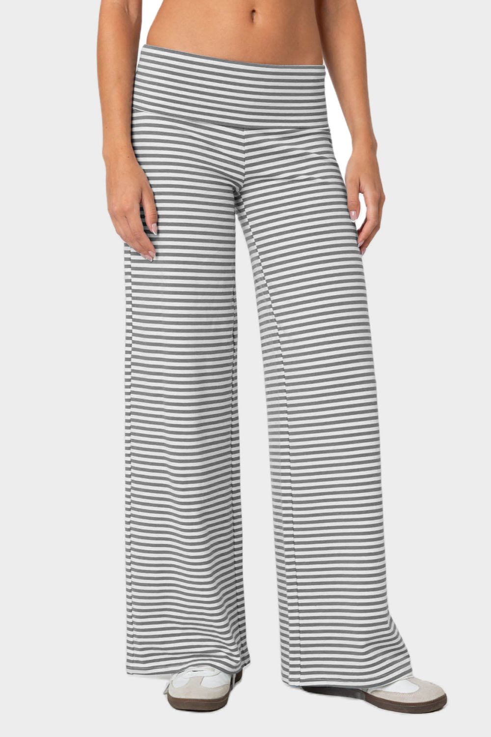 Striped Wide Leg Pants-BOTTOMS-[Adult]-[Female]-Gray-S-2022 Online Blue Zone Planet