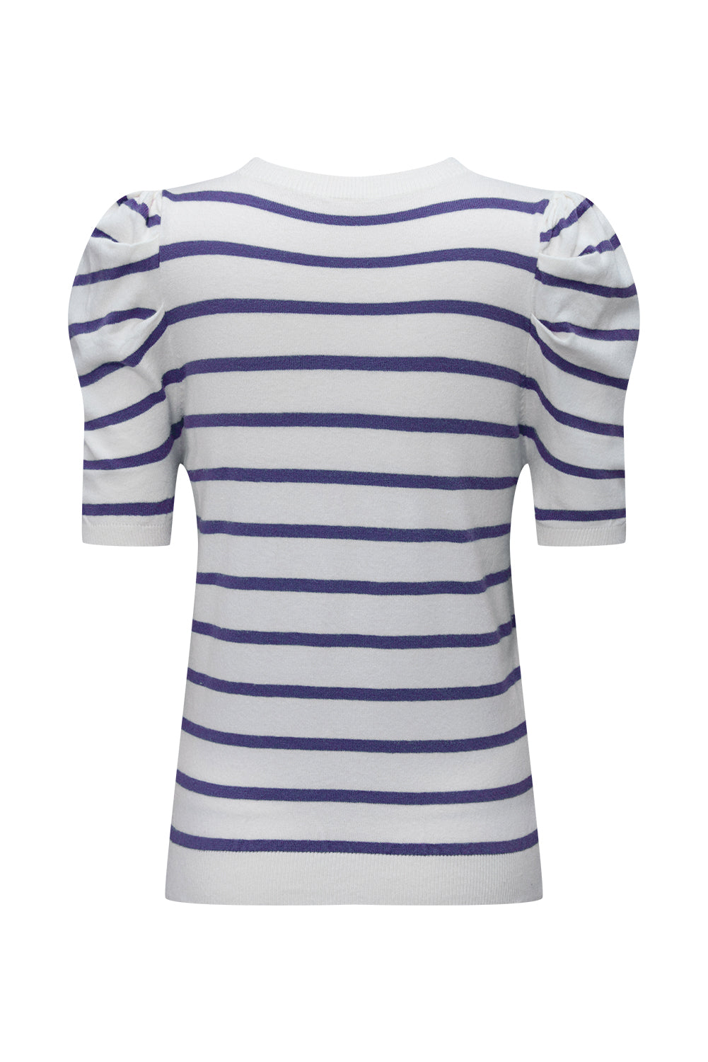 Black Stripe Ribbed Trim Round Neck Bubble Sleeve Knitted Top-Sweaters & Cardigans/Short Sleeve Sweaters-[Adult]-[Female]-2022 Online Blue Zone Planet
