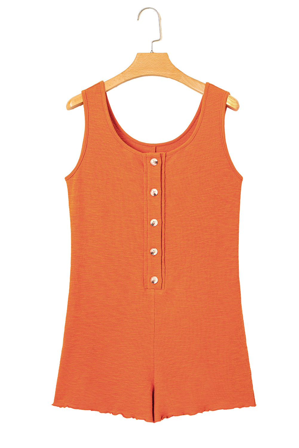 Grapefruit Orange U Neck Button Front Sleeveless Romper-Bottoms/Jumpsuits & Rompers-[Adult]-[Female]-2022 Online Blue Zone Planet
